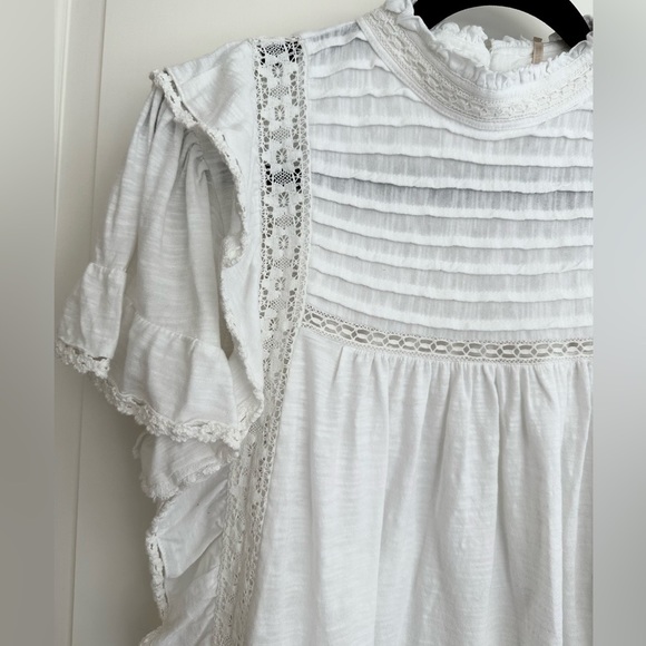 NWT LADIES FREE PEOPLE IVORY LACE RUFFLE  slubbed jersey BLOUSE SIZE XSmall - Picture 9 of 14